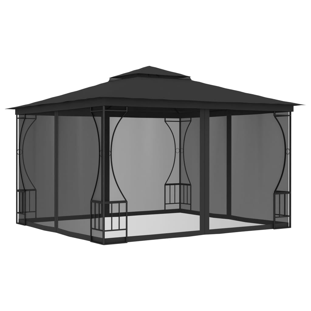 Anthracite Steel Frame Gazebo with Nets 9.8x9.8x8.7ft S294374