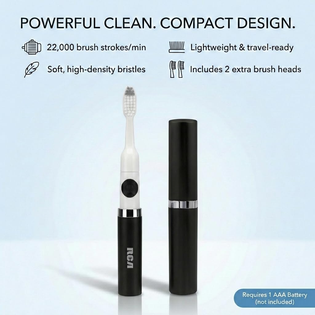 Black Battery Powered Electric Toothbrush with Extra Brush Head D841458
