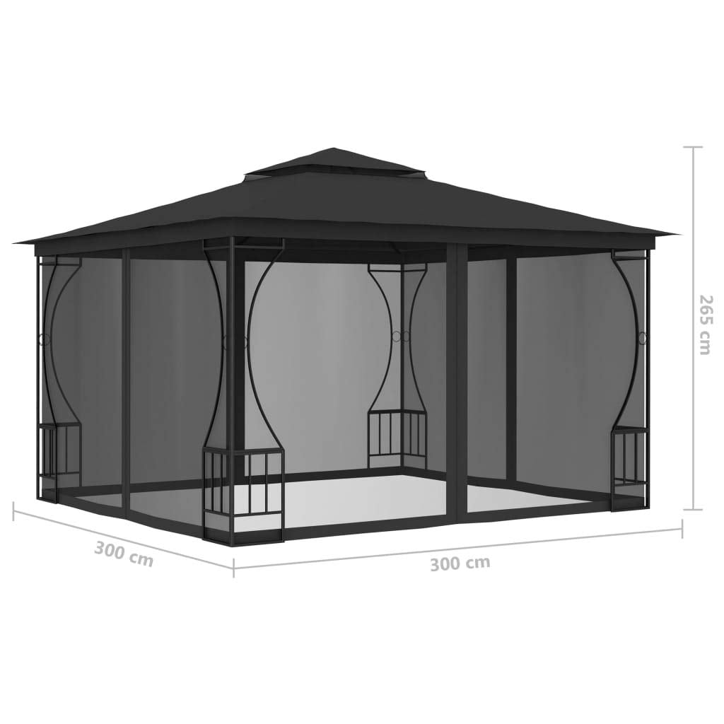 Anthracite Steel Frame Gazebo with Nets 9.8x9.8x8.7ft S294374