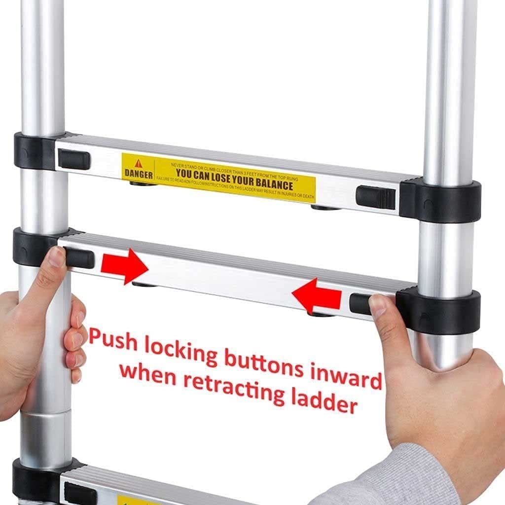 Aluminum Telescoping Ladder with Hooks, 20.3FT One Button Retraction 330lbs Capacity B74195