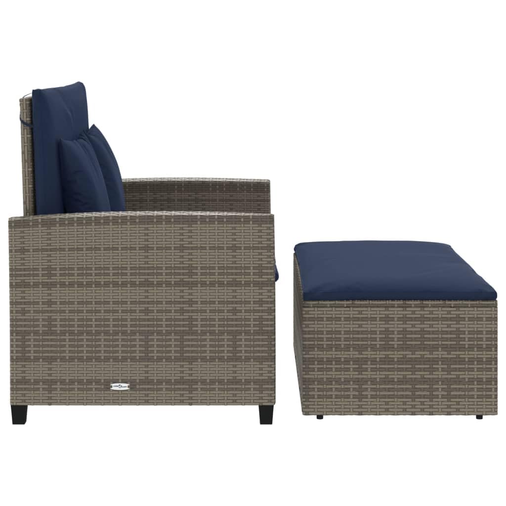 Grey Navy Blue PE Rattan Convertible Sofa Bed with Storage Footstool P672873