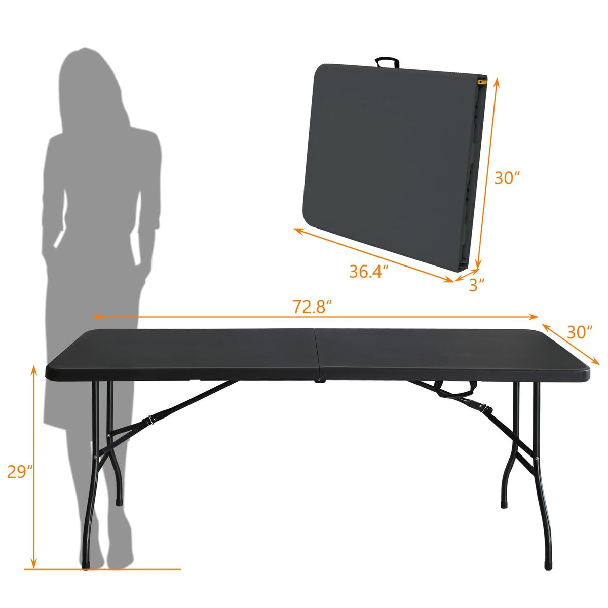 6 FT Black Folding Table with Carry Handle Q15719