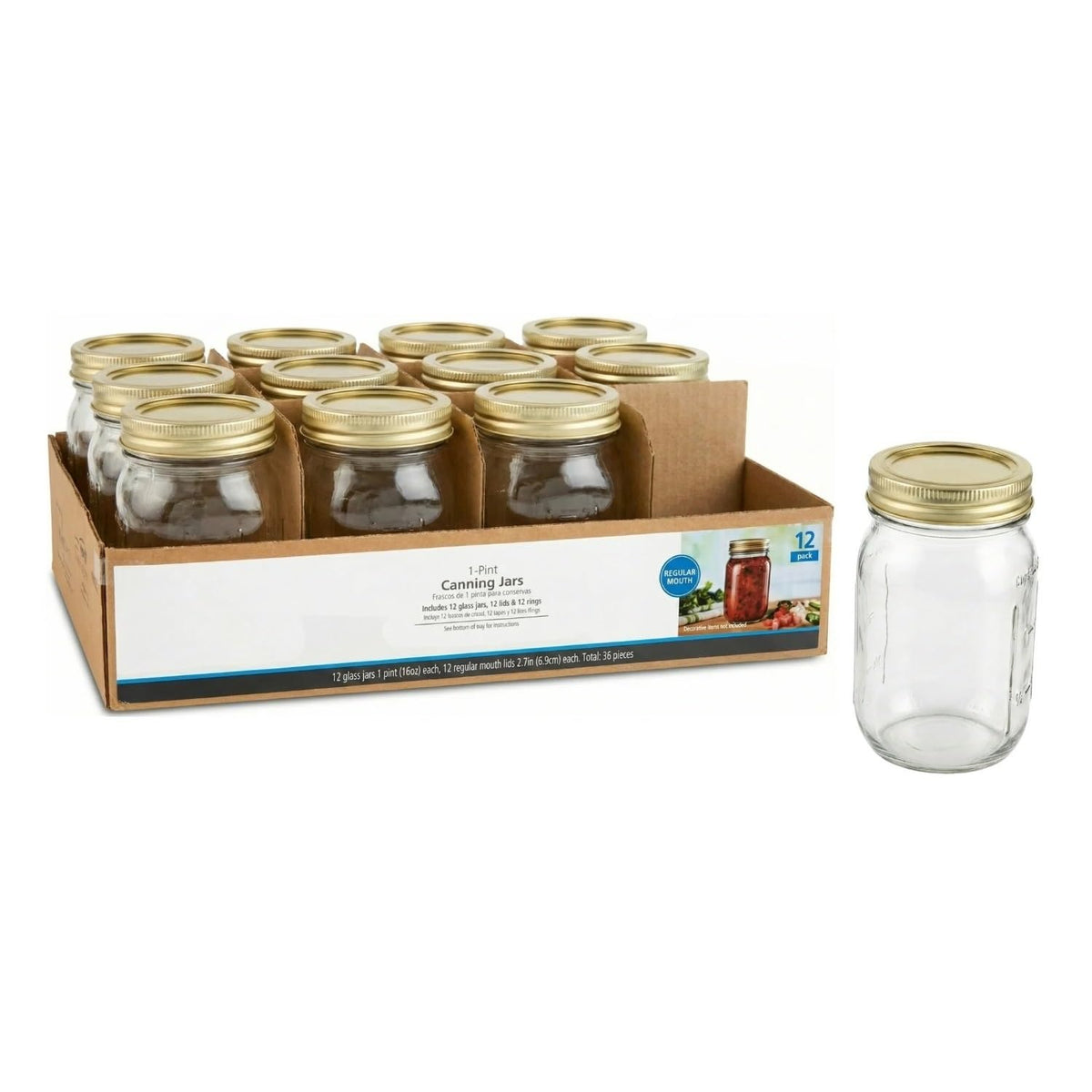 16 oz Regular Mouth Glass Mason Jars 12pk X571278