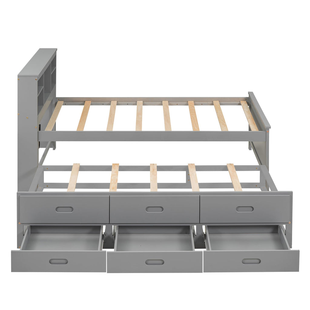 Twin Size Wood Platform Bed with Trundle and 3 Drawers E1215