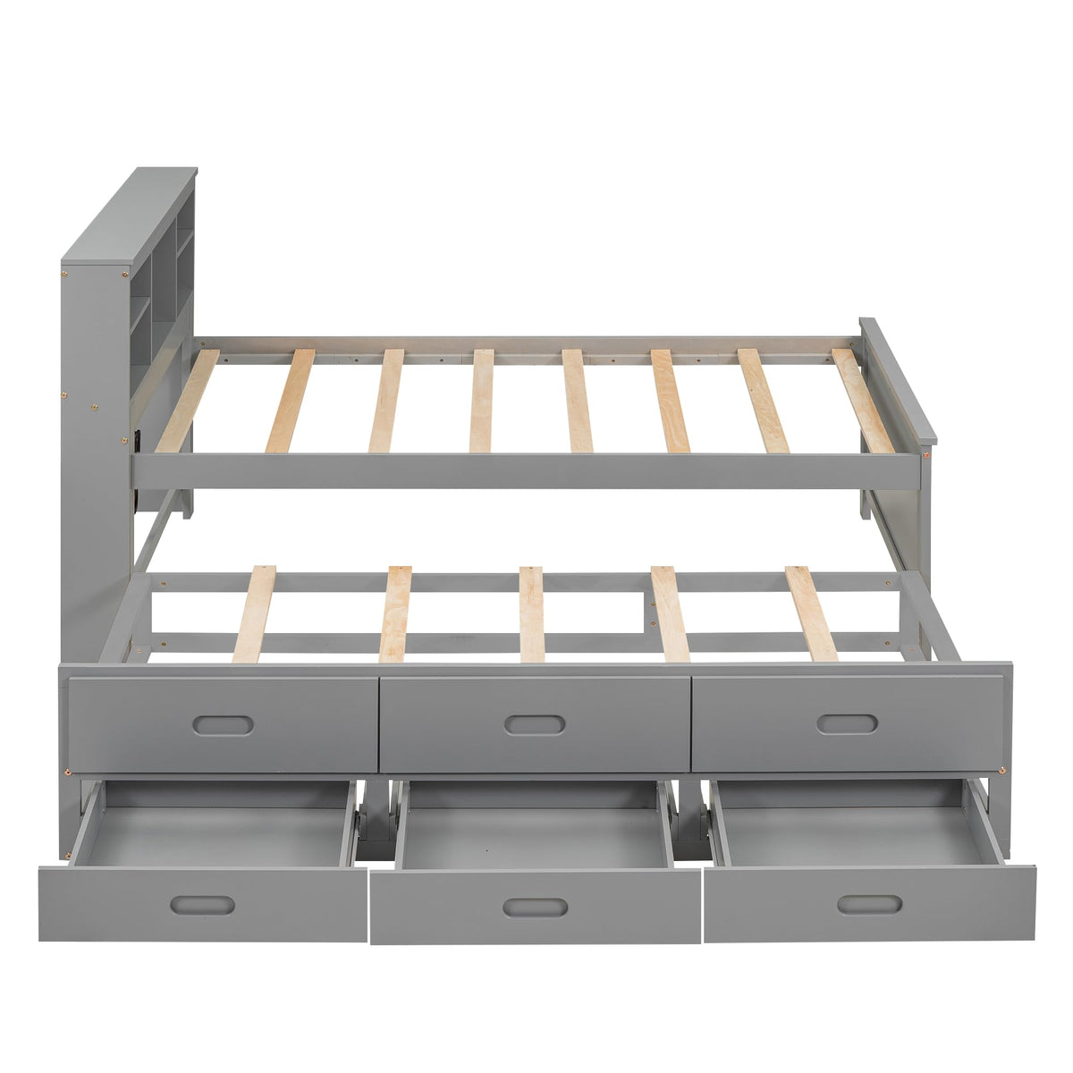 Twin Size Wood Platform Bed with Trundle and 3 Drawers E1215
