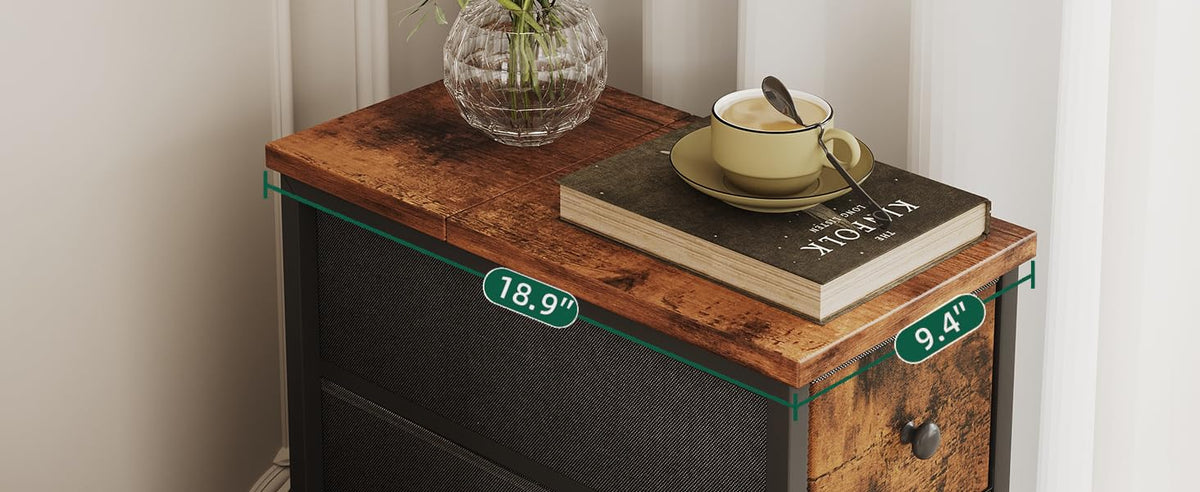 Narrow 5 Fabric Drawers Rustic Brown Dresser R25220