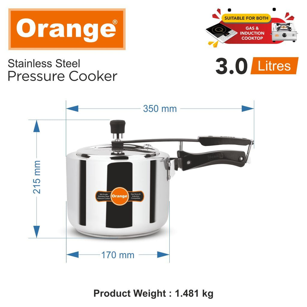 Orange Stainless Steel 3 Litre Pressure Cooker E22899