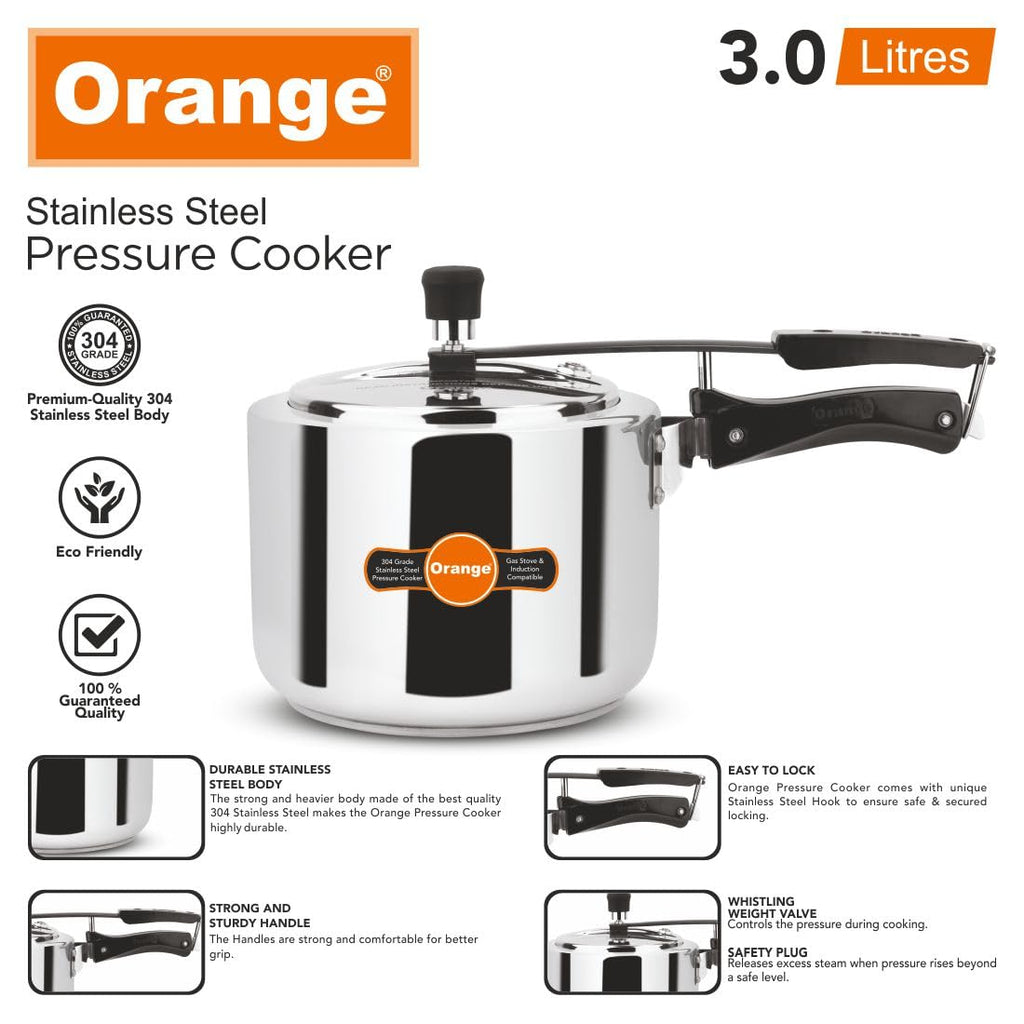 Orange Stainless Steel 3 Litre Pressure Cooker E22899