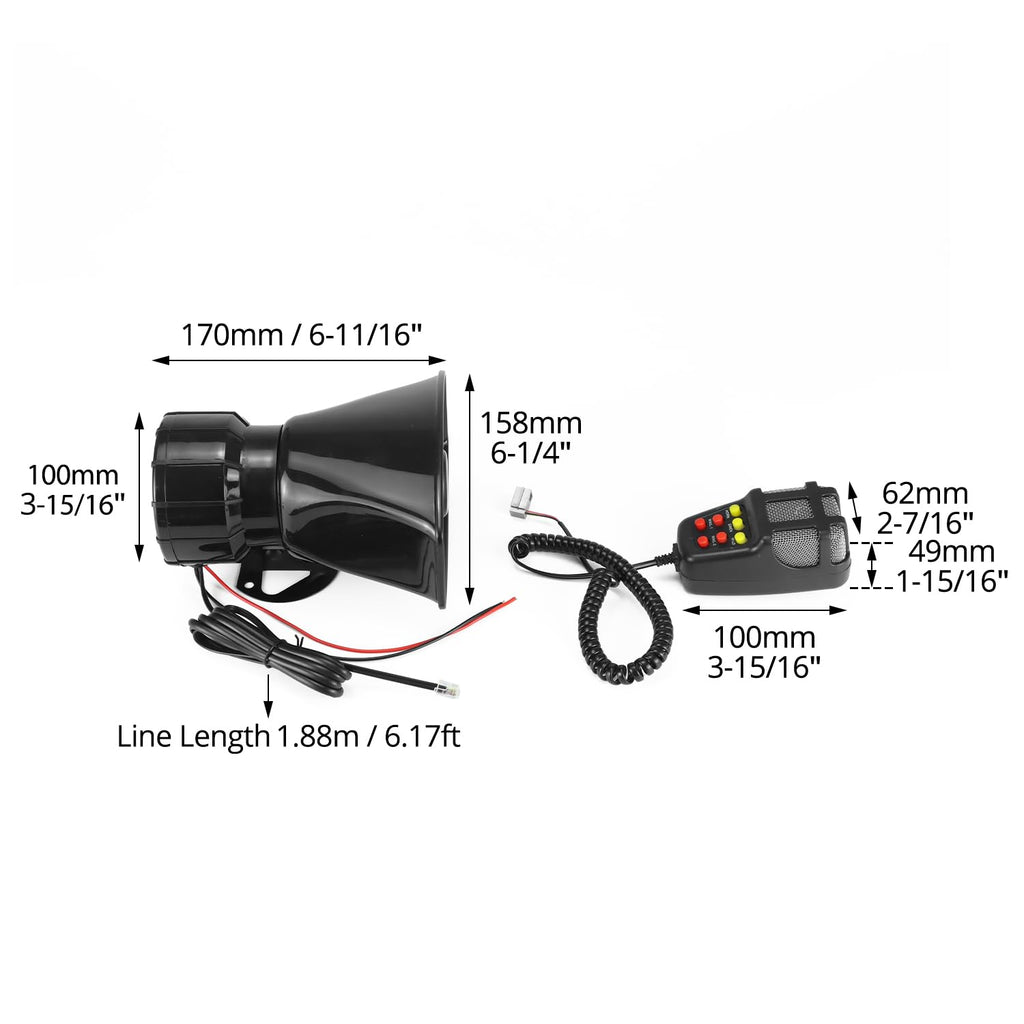 12V 100W 7-Sound Alarm Horn Siren Speaker E9517