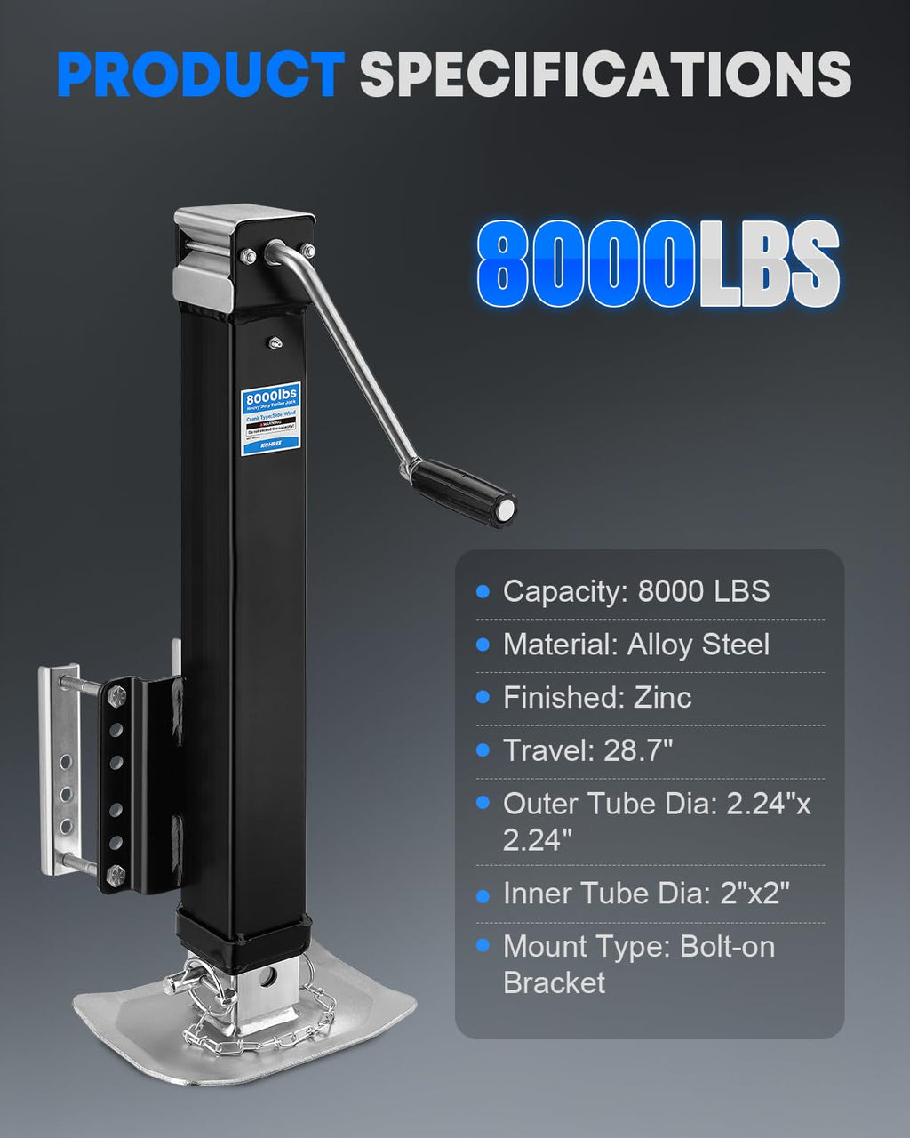 8000 lbs Adjustable Manual Trailer Jack M35310
