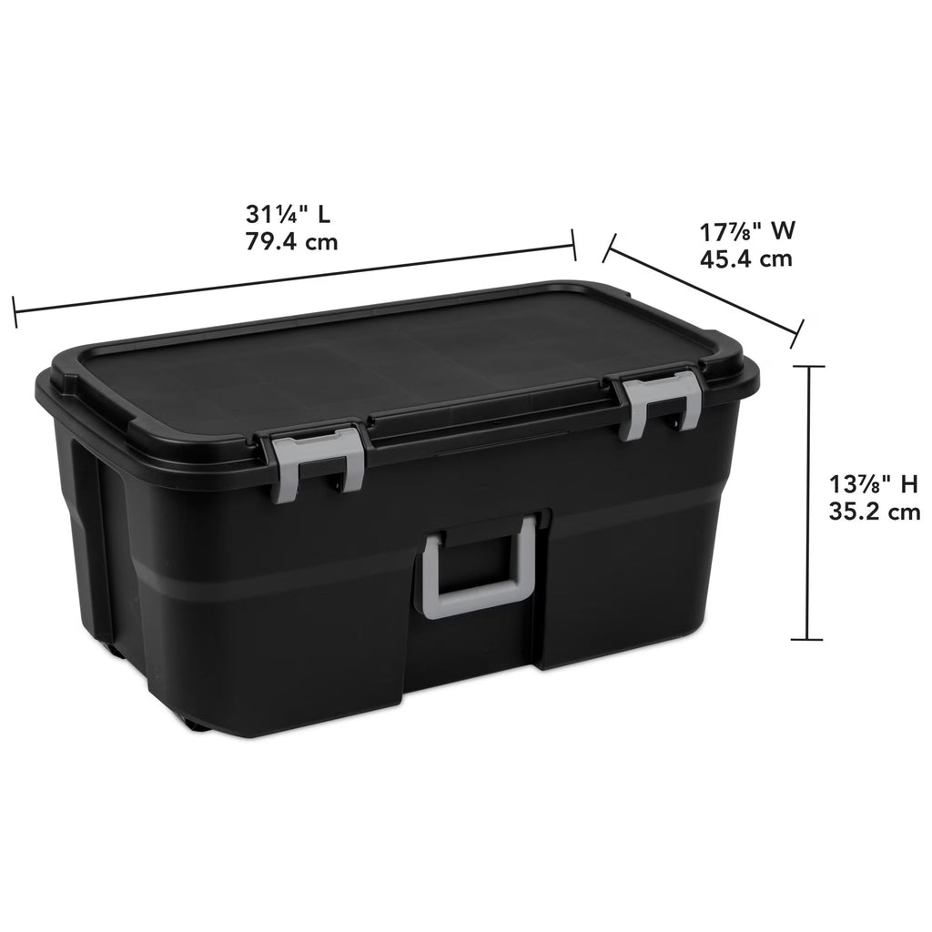22 Gallon Black Wheeled Plastic Storage Trunk with Lids H9620