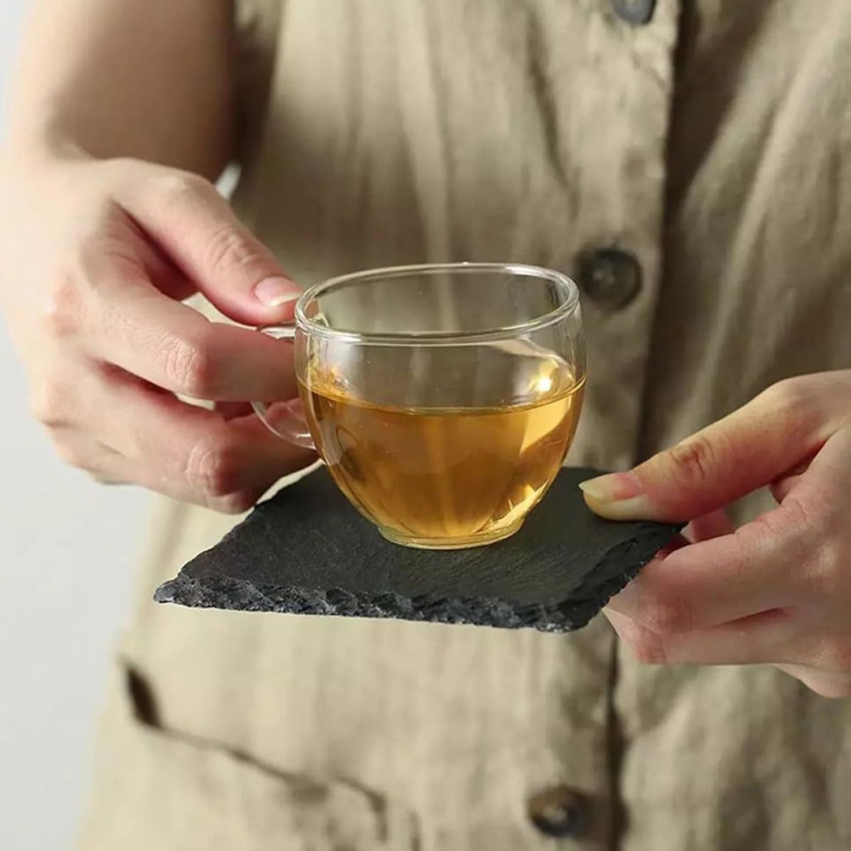 Black Natural Stone Cup Coaster Set A248