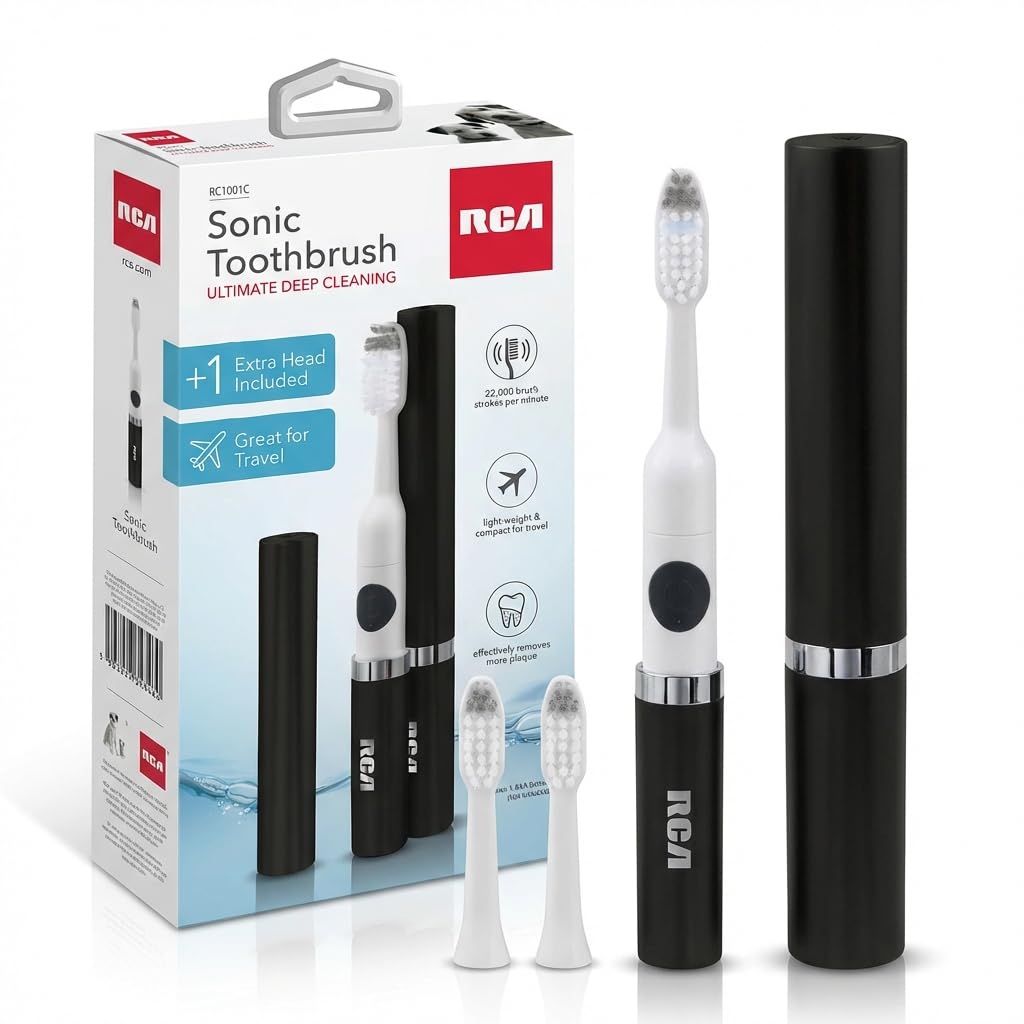 Black Battery Powered Electric Toothbrush with Extra Brush Head D841458