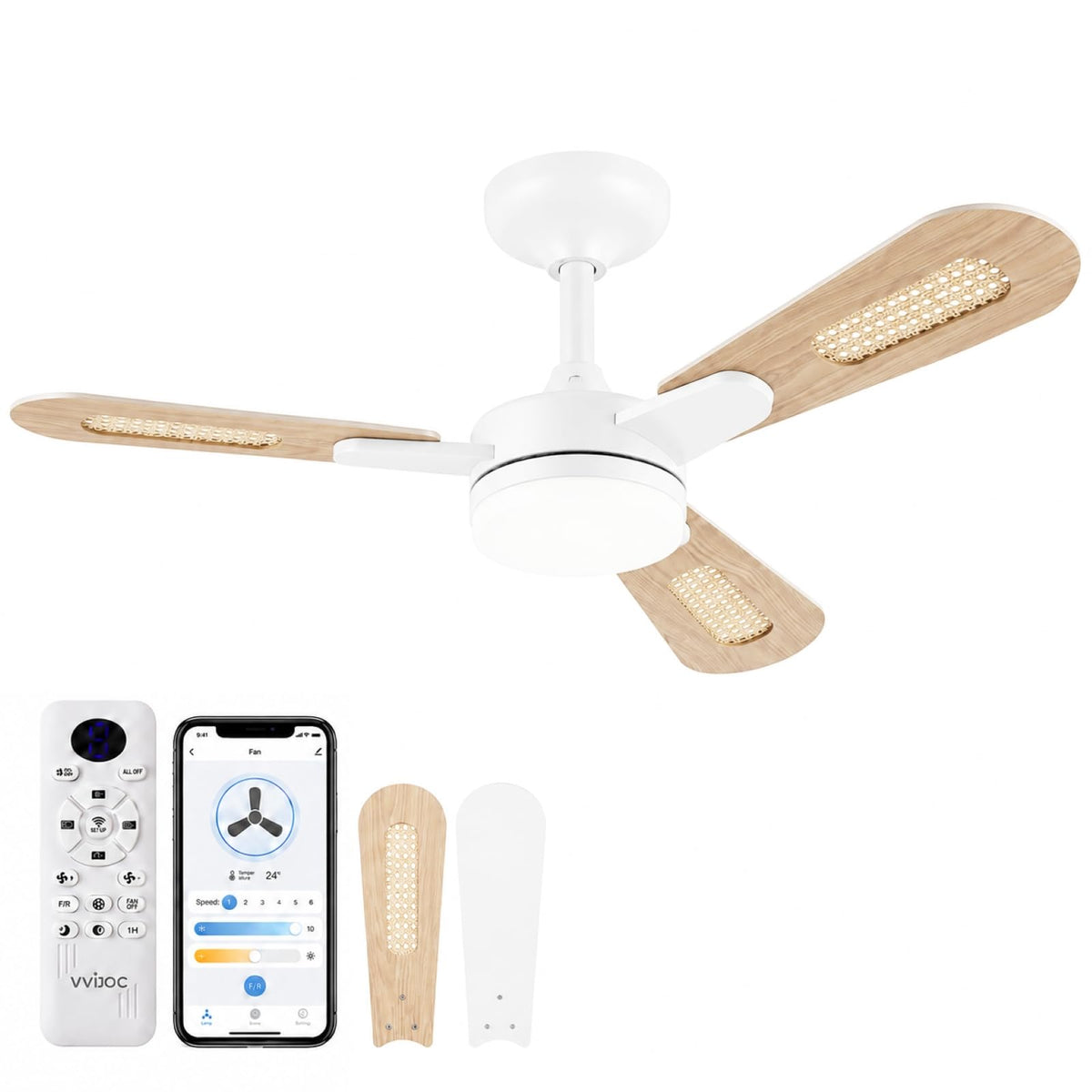 42 inch White Flush Mount Ceiling Fan with Lights and Remote O3832