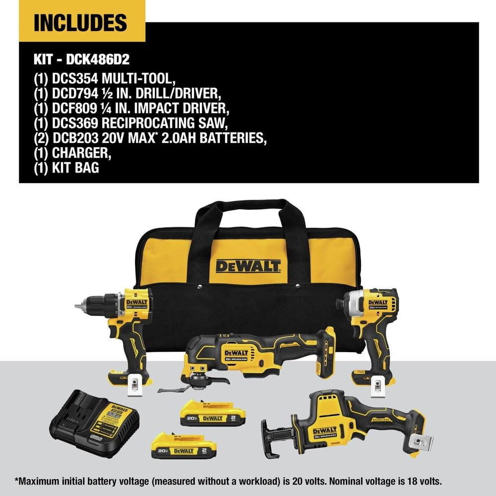 20-Volt Lithium-Ion Cordless Brushless Combo Kit 4-Tool with 2.0Ah Batteries G46720