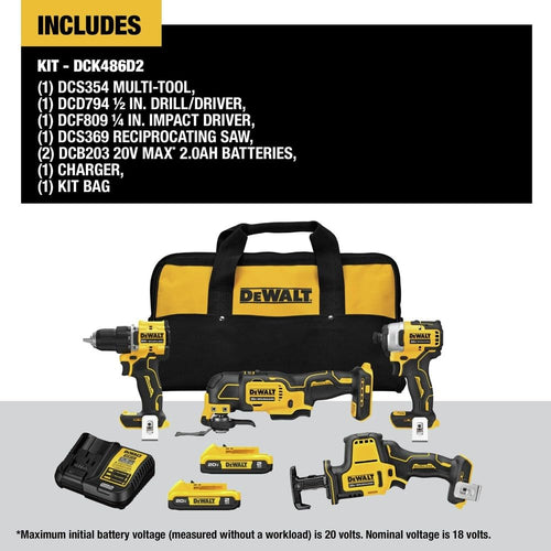 20-Volt Lithium-Ion Cordless Brushless Combo Kit 4-Tool with 2.0Ah Batteries G46720