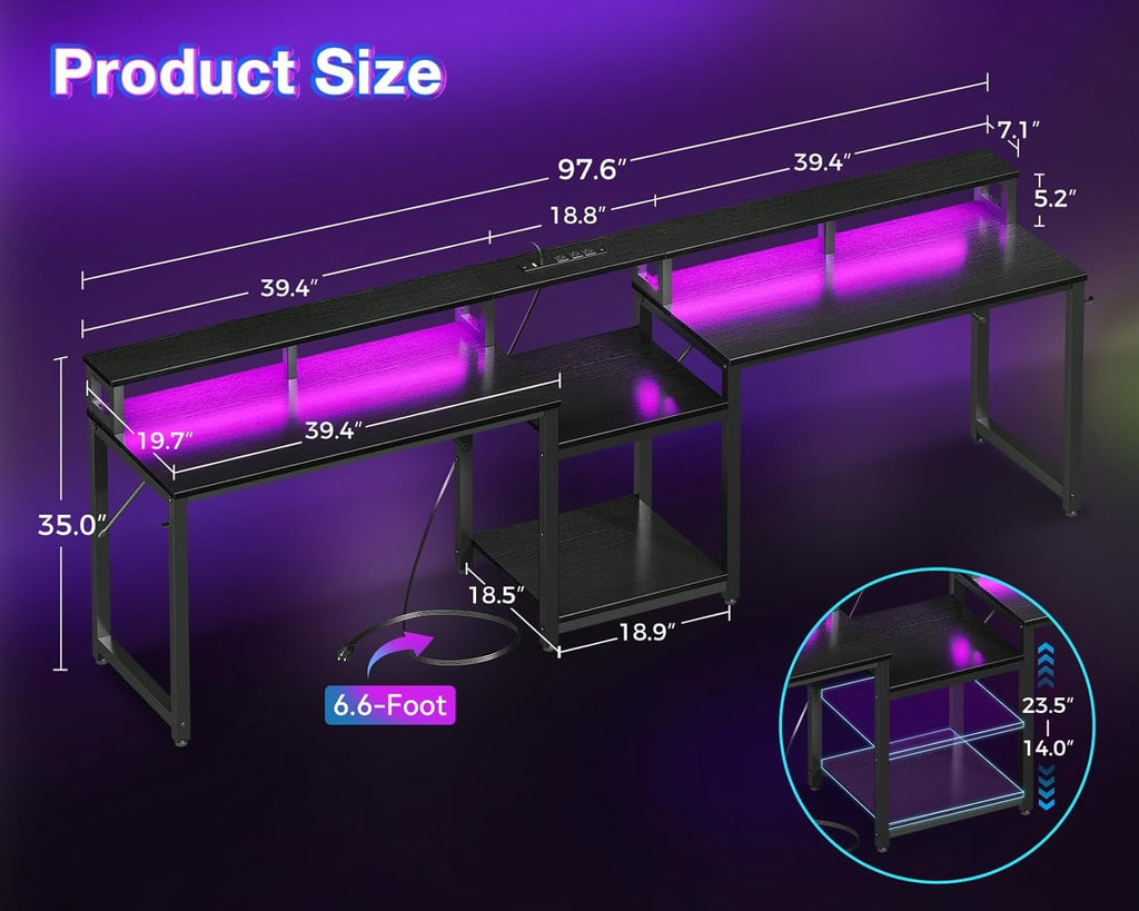98'' 2 Person Gaming Desk with LED Lights K441757