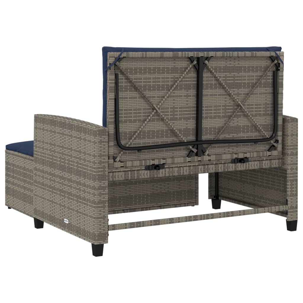 Grey Navy Blue PE Rattan Convertible Sofa Bed with Storage Footstool P672873