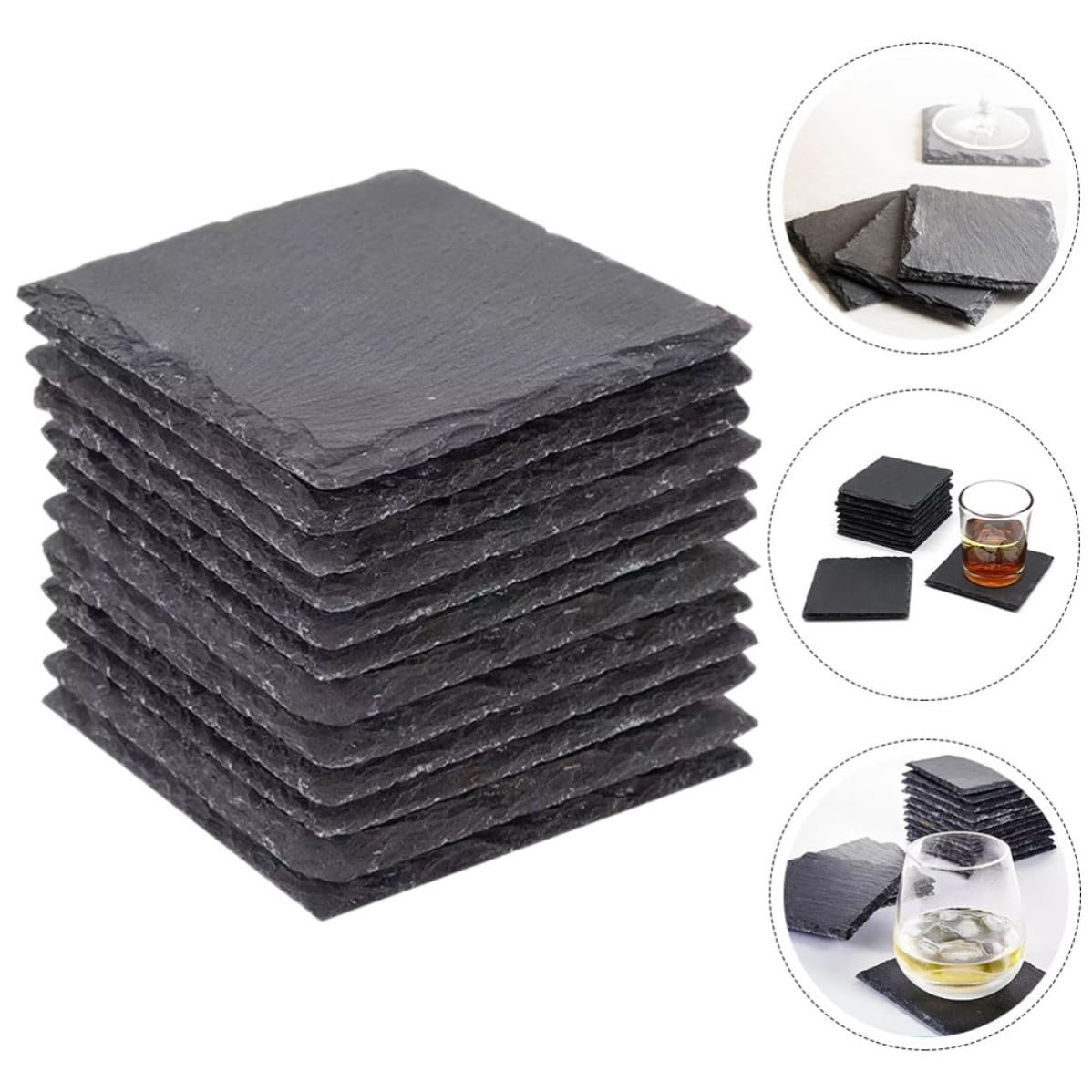 Black Natural Stone Cup Coaster Set A248