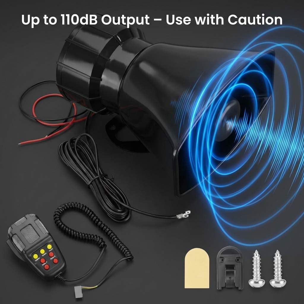 12V 100W 7-Sound Alarm Horn Siren Speaker E9517