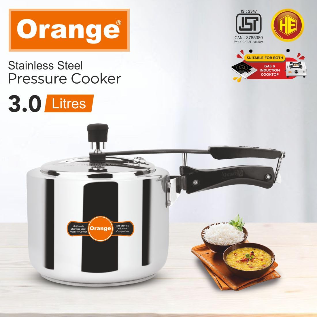 Orange Stainless Steel 3 Litre Pressure Cooker E22899