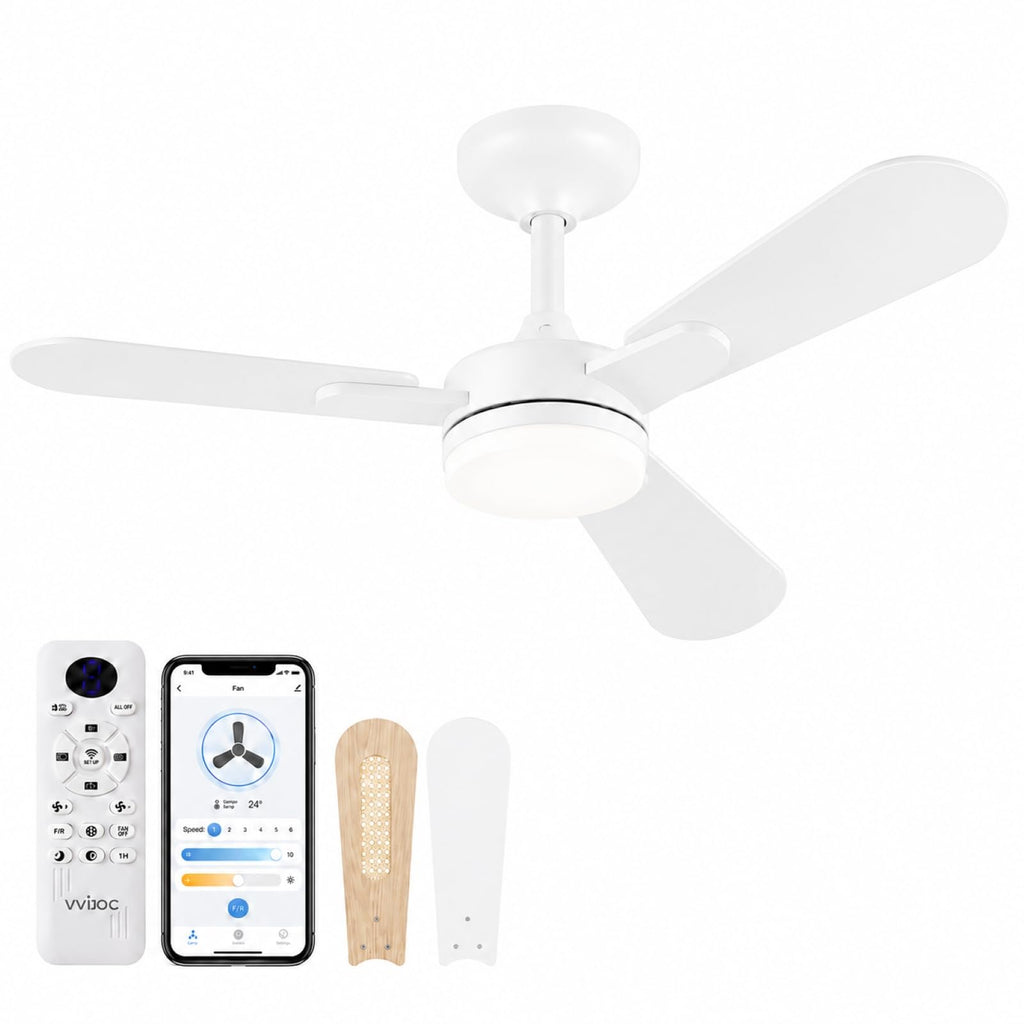 42 inch White Flush Mount Ceiling Fan with Lights and Remote O3832