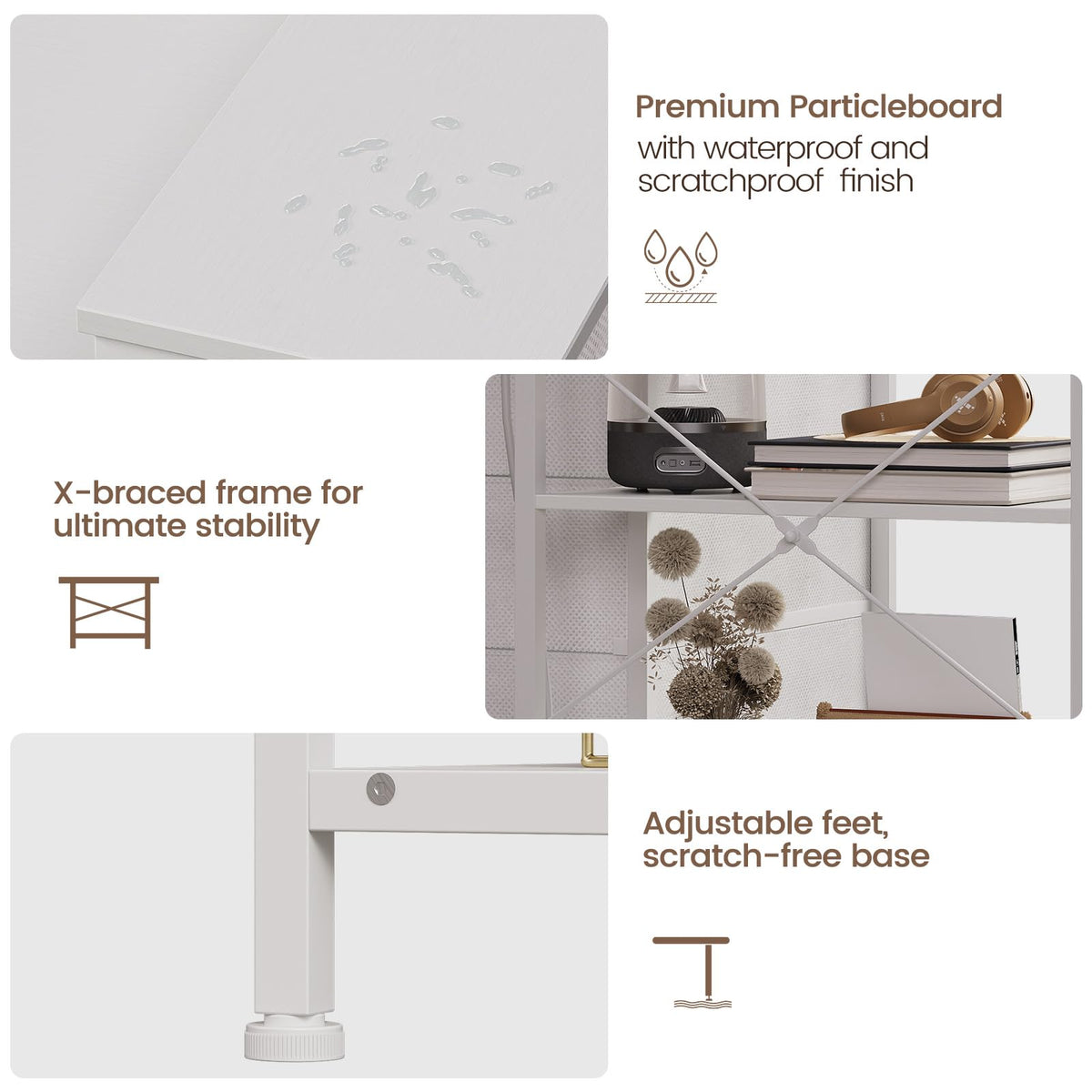 White Corner Desk with Drawers Shelves and Power Outlets I519