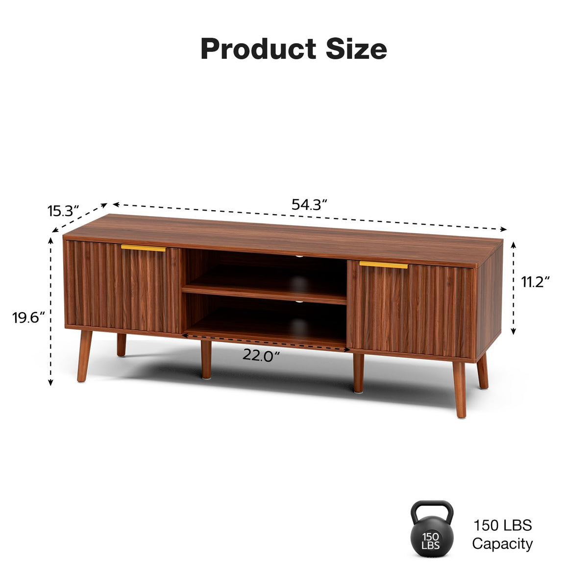 Walnut TV Stand with Fluted Doors F54784