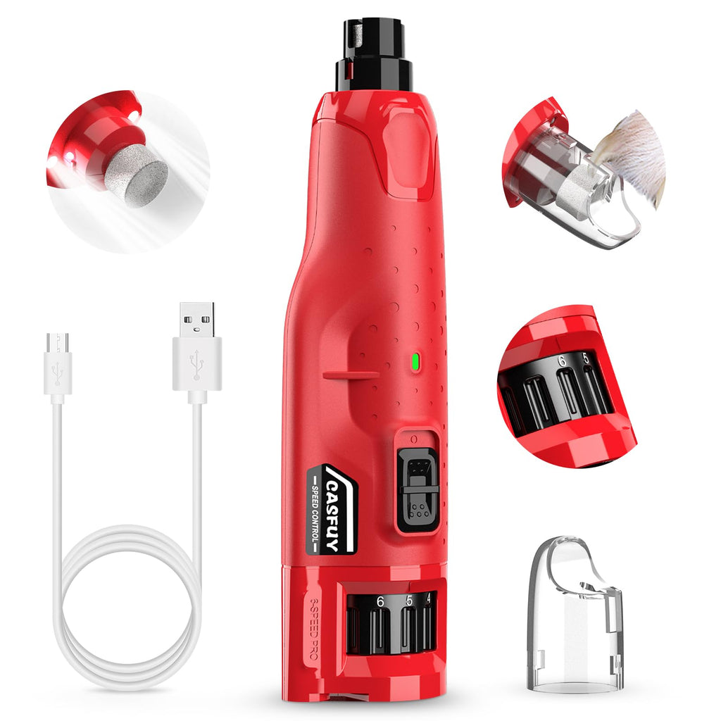 Quiet 6-Speed Rechargeable Electric Dog Nail Grinder with 2 LED Lights N63043