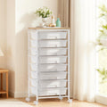 White 8 Drawer Rolling Storage Cart with Wooden Tabletop F479
