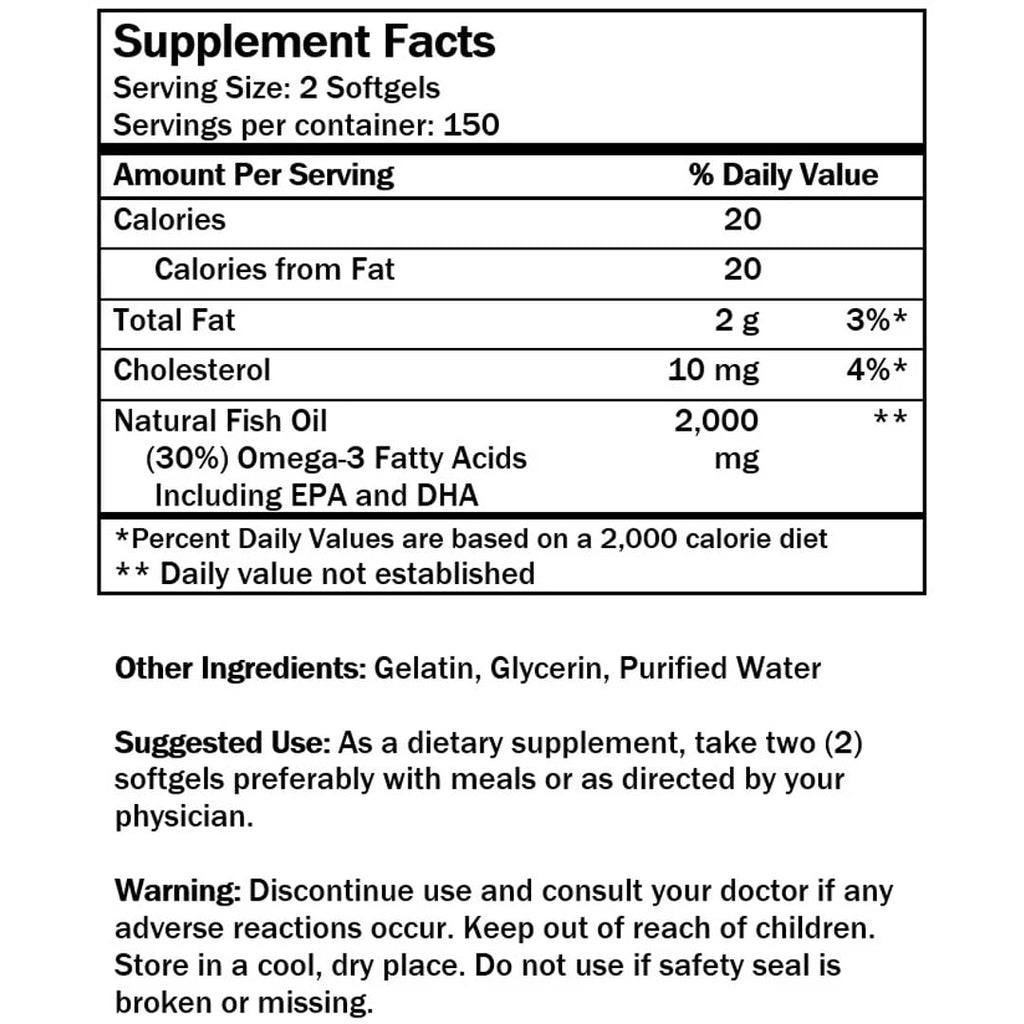 Omega 3 Fish Oil 1000mg 300 Softgels X81564