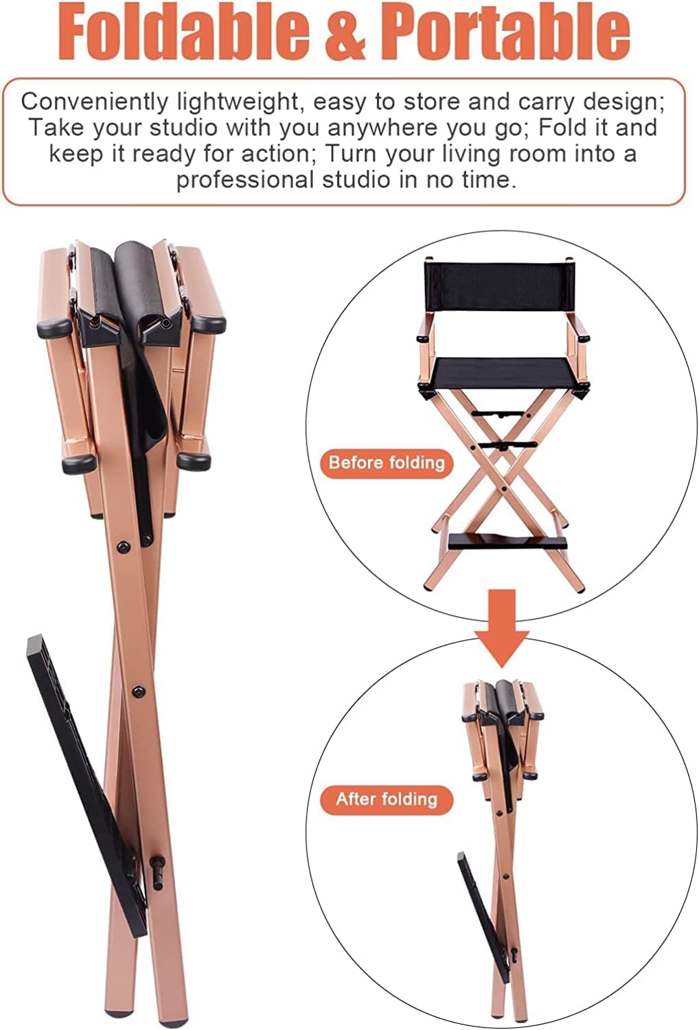 Folding Director Chair with Footrest, 300lbs Capacity F9656