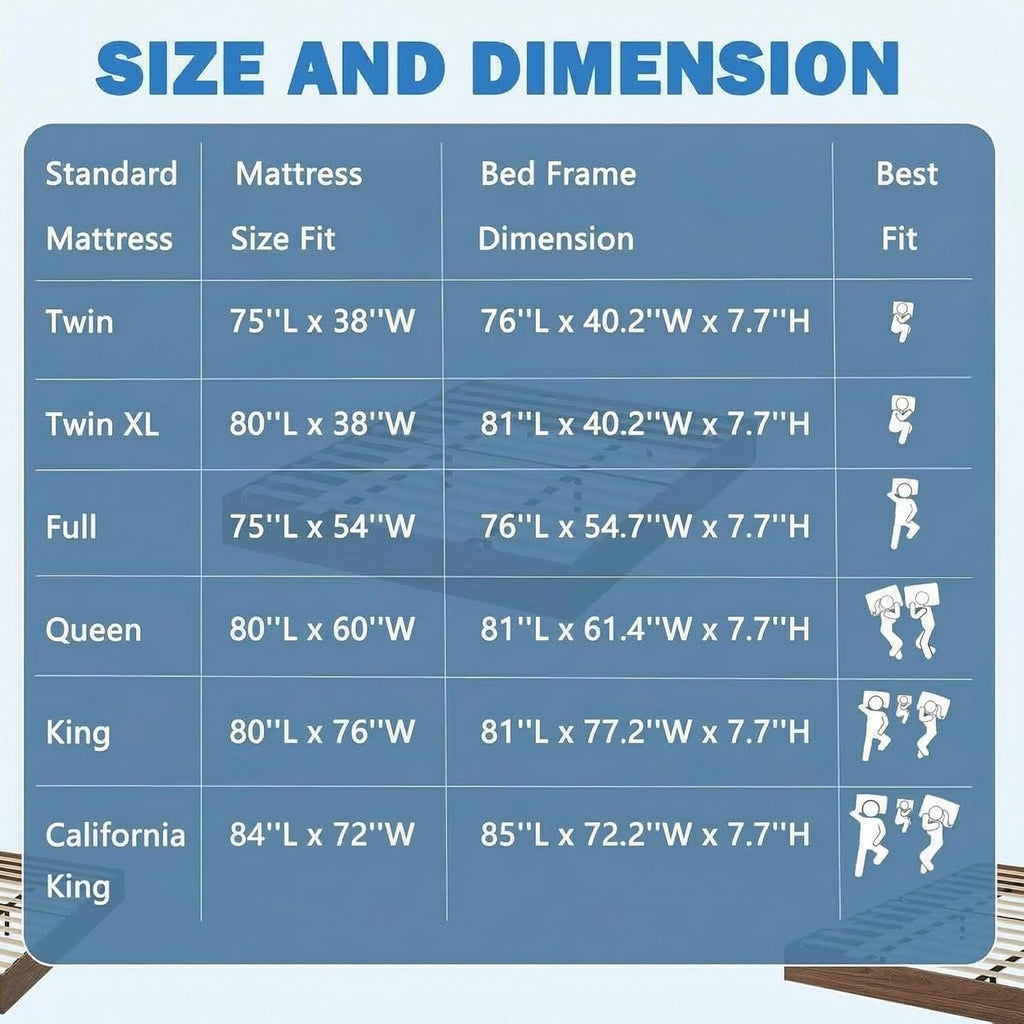 Wooden California King Size Platform Bed Frame E906