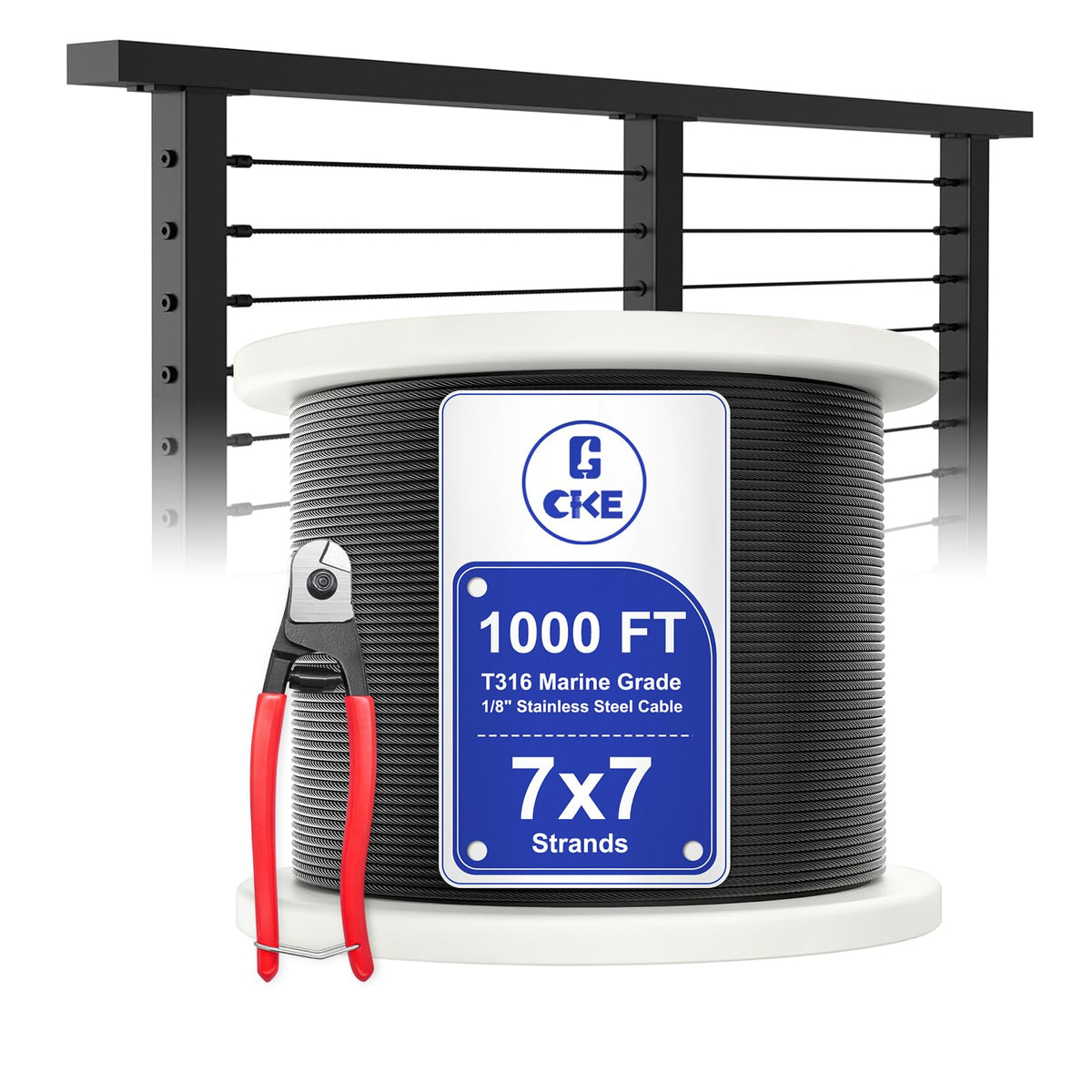 1000FT 1/8" Black T316 Stainless Steel Cable J15505