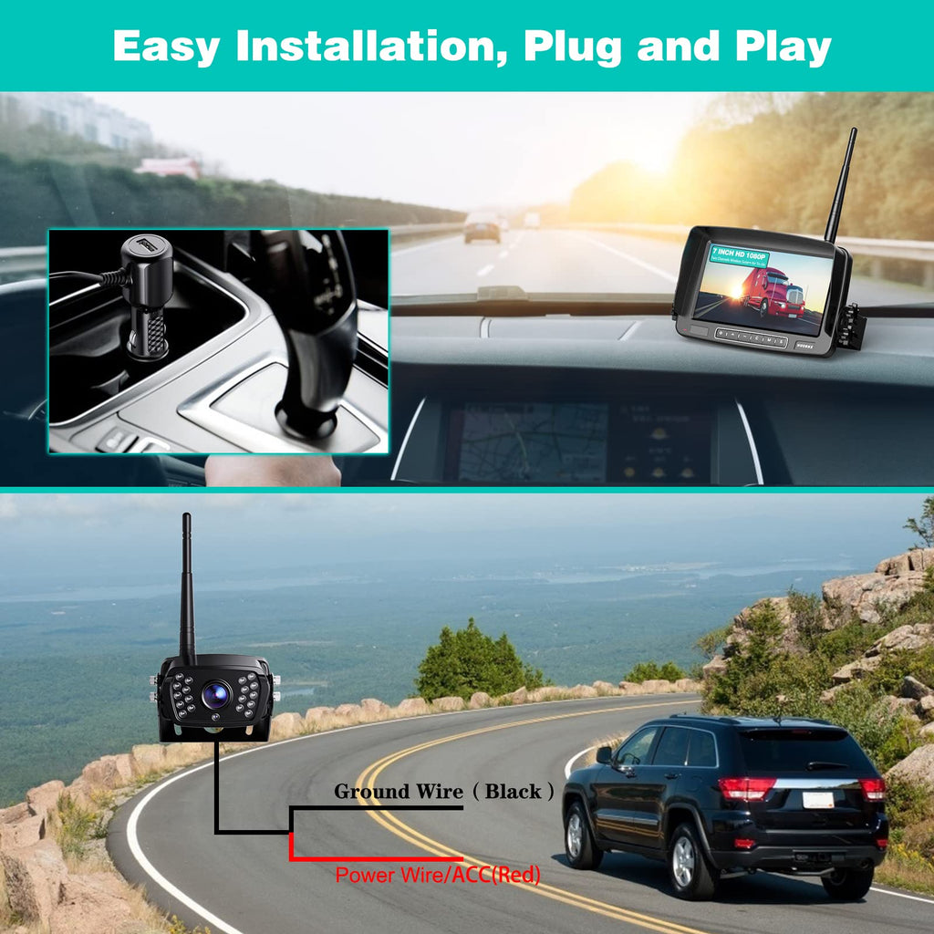 Wireless Backup Camera 7 Inch Monitor Rear View Camera System IP69 Waterproof Night Vision Y784991
