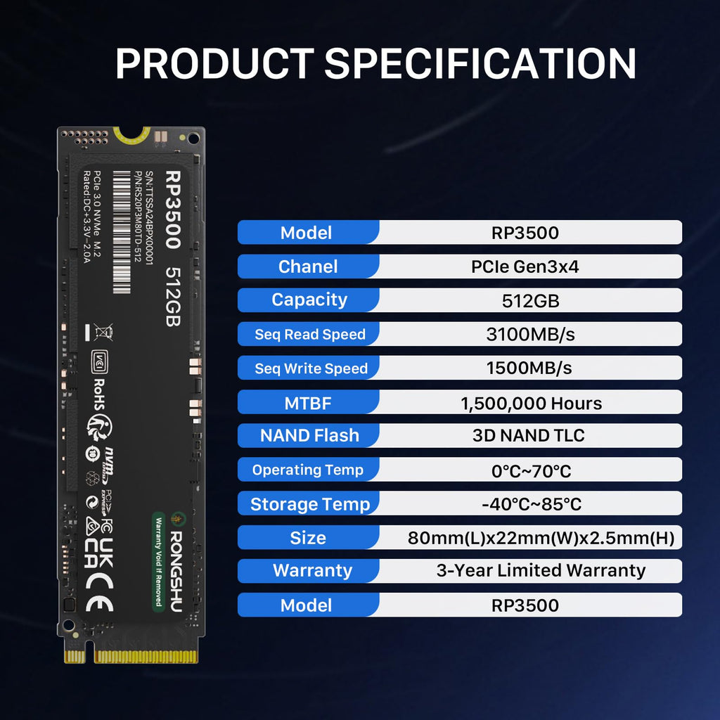 512GB NVMe M.2 PCIe Gen 3×4 Internal SSD P651