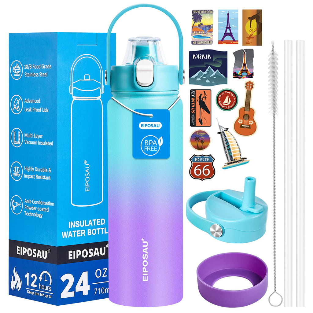 Insulated Water Bottle with Lid & Boot & Stickers, 24 oz A303482