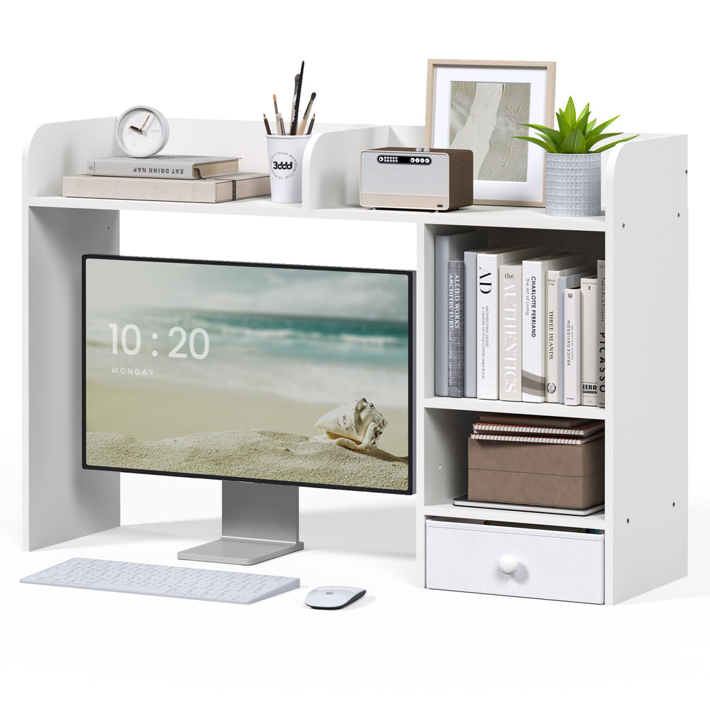White Desktop Bookshelf with Drawer N3194
