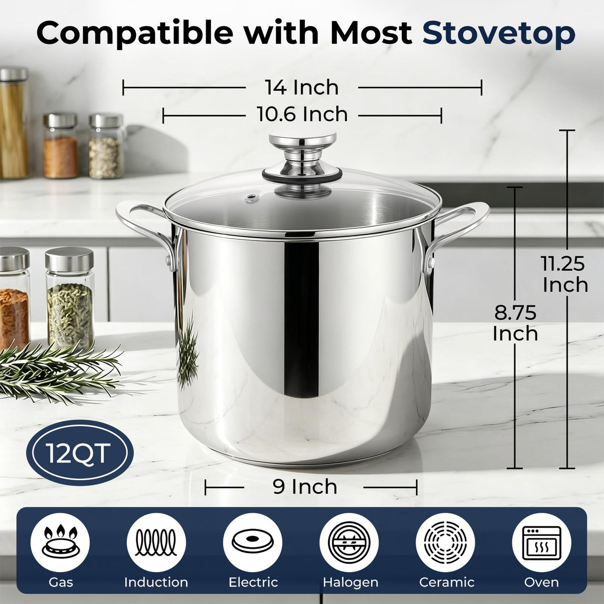12 Qt Stainless Steel Stock Pot with Lid P2941