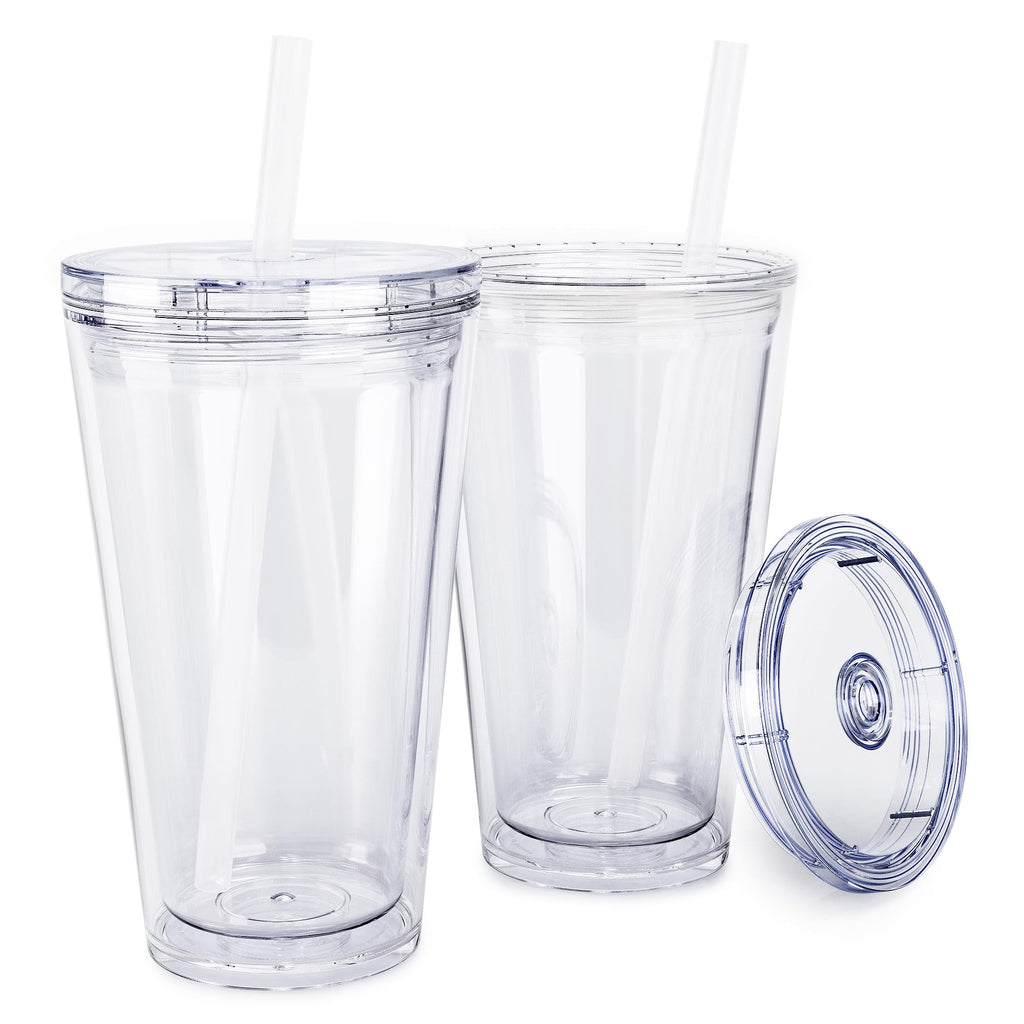 Clear 16oz Insulated Acrylic Tumbler with Lid and Straw, 2 Pack E5659