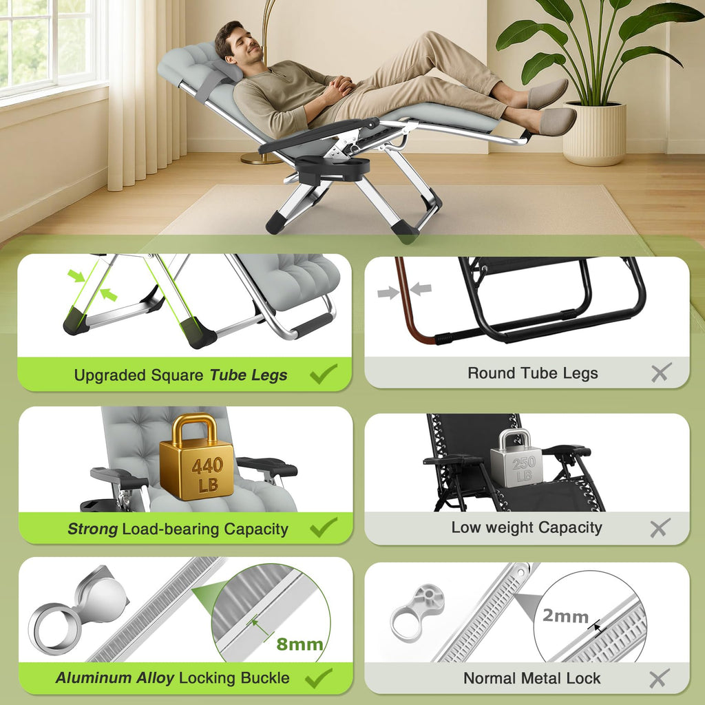 Zero Gravity Reclining Camping Lounge Chair with Cup Holder G1251