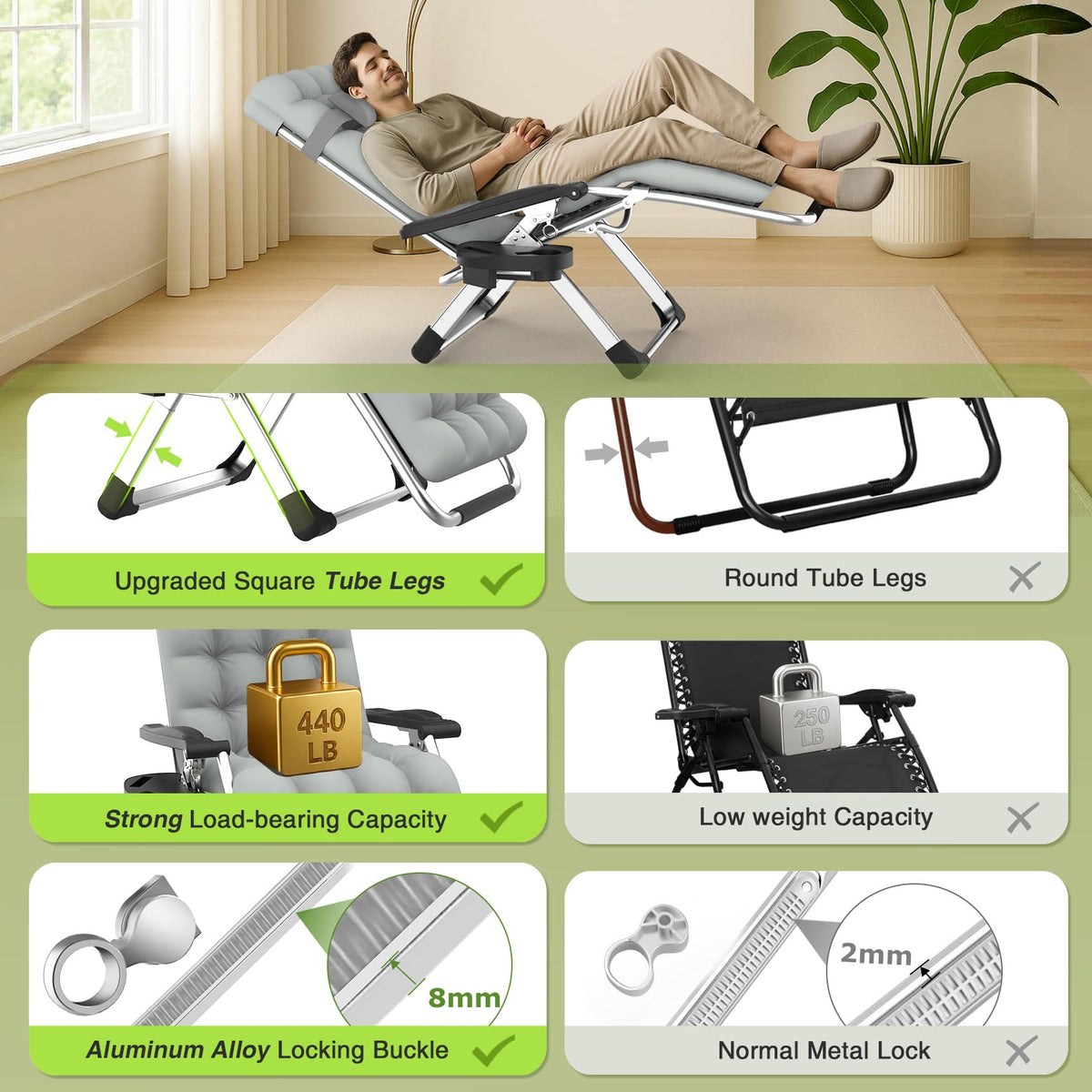 Zero Gravity Reclining Camping Lounge Chair with Cup Holder G1251