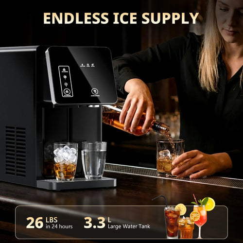 2-in-1 Countertop Ice Maker Machine with Water Dispenser, Black T252