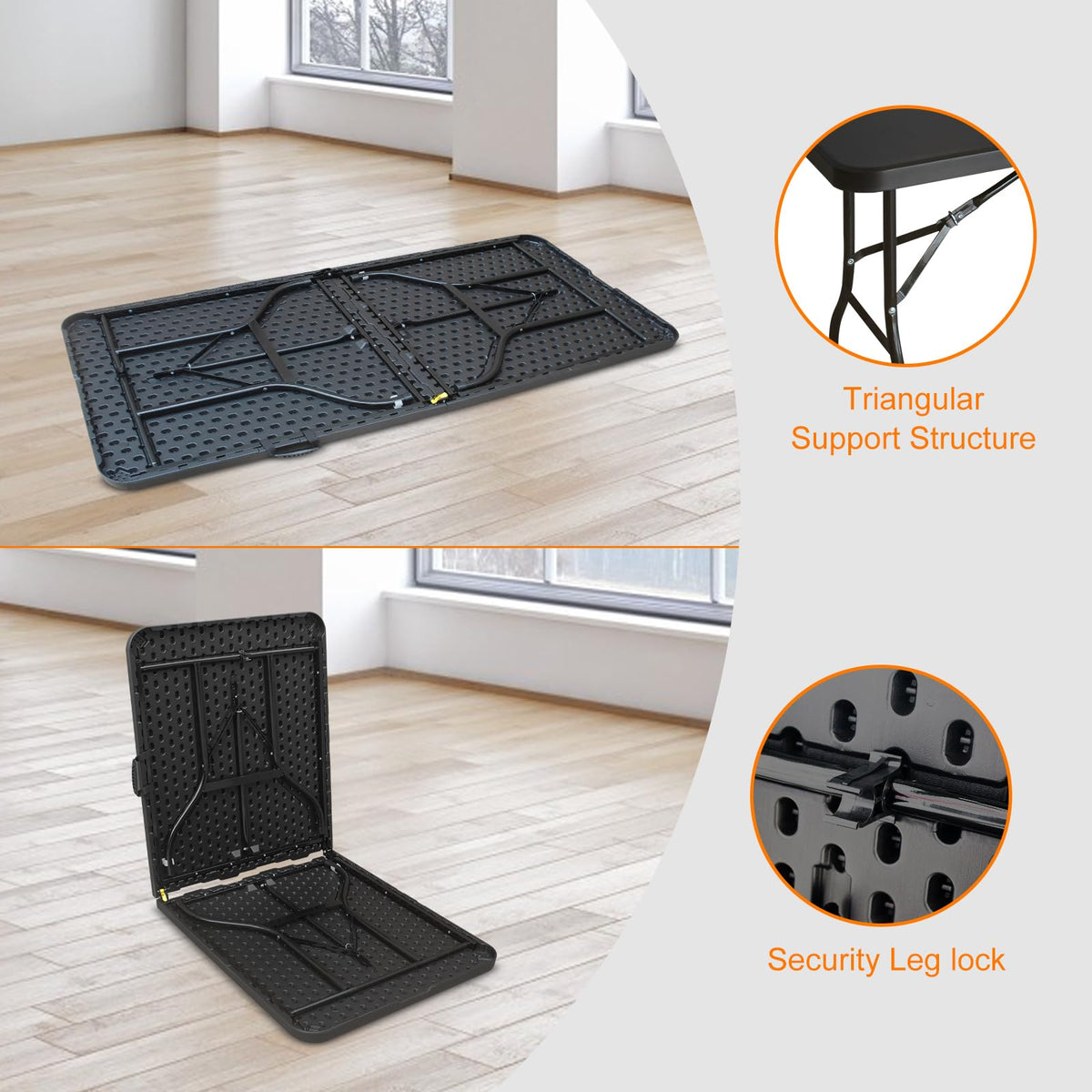 6 FT Black Folding Table with Carry Handle Q15719