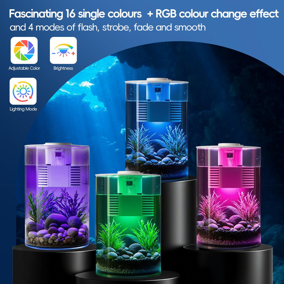 3 Gallon Self Cleaning Fish Tank Aquarium Starter Kit with Filter and Light C489