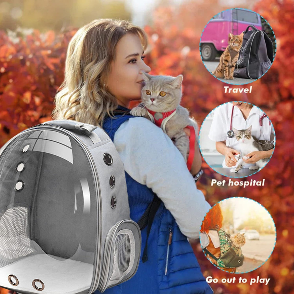 Grey Ventilated Cat Backpack Carrier I895233