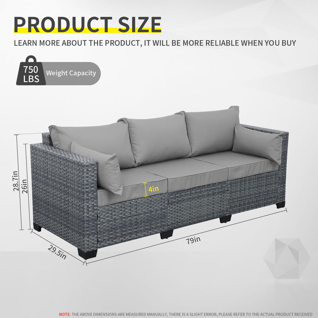 Light Grey Wicker 3-seat Outdoor Sofa with Cushions P513