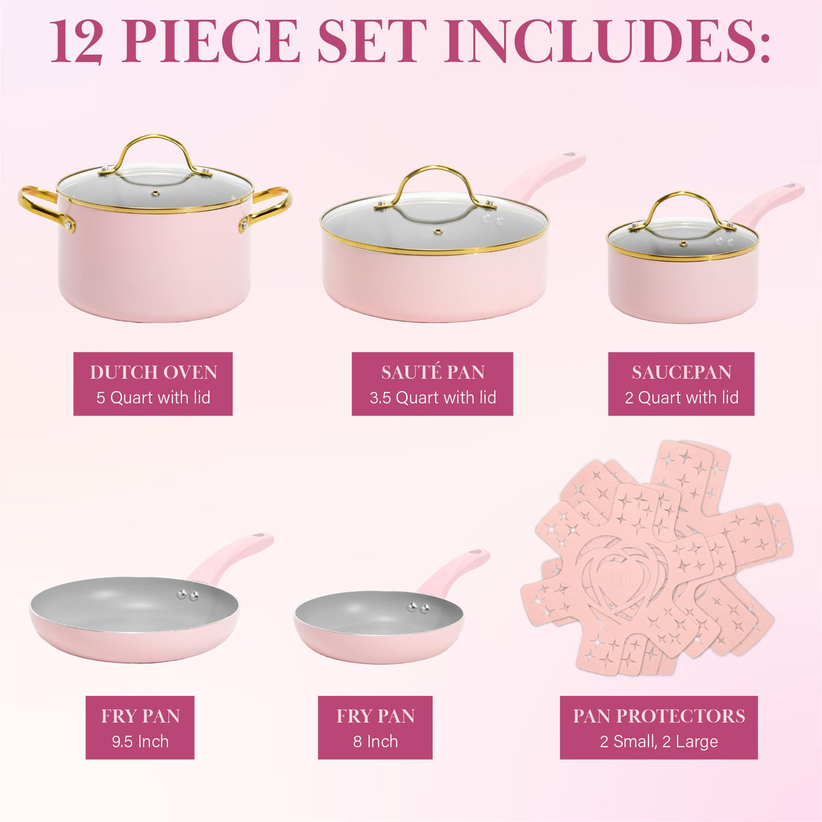 12 Piece Pink Nonstick Cookware Set H655012