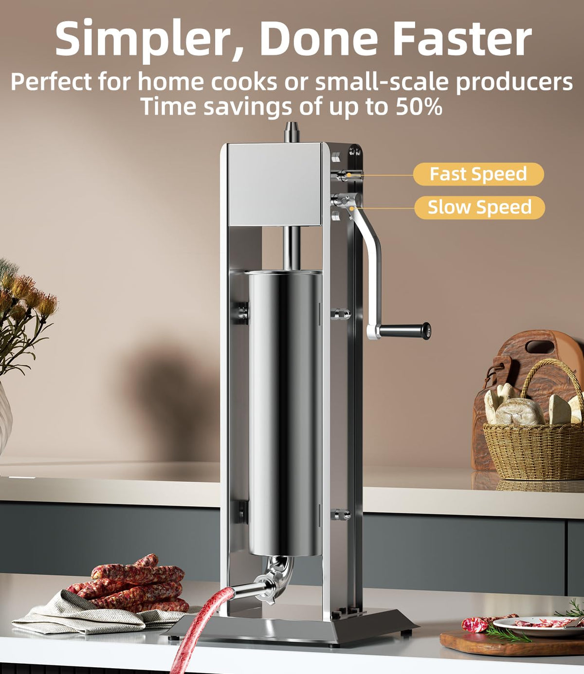 Manual Sausage Stuffer 15 Lb with 4 Stainless Steel Stuffing Tubes N318