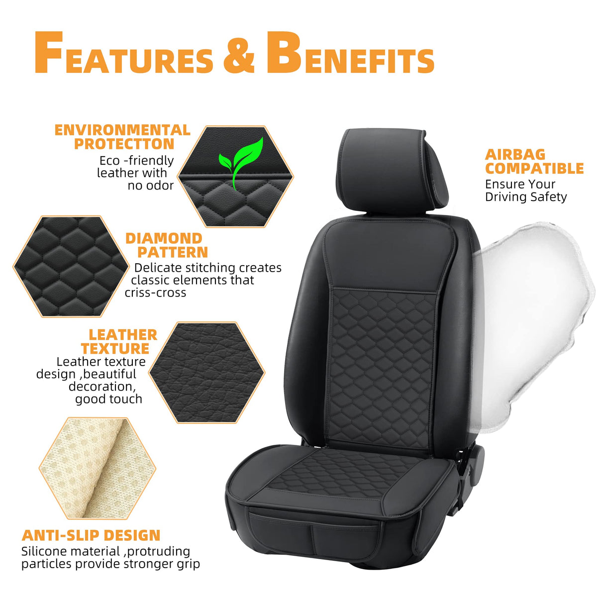 Leather Waterproof Car Seat Cover Full Set Black F47182